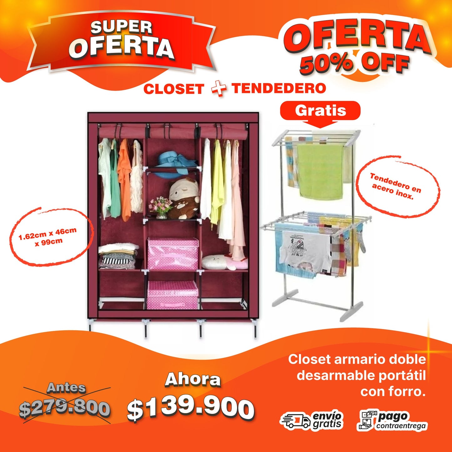 Closet Ref. 88130 + Tendedero Ropa Plegable