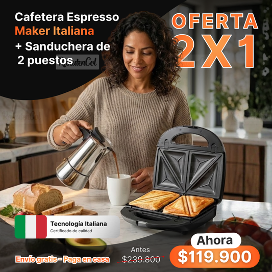 Cafetera Italiana 9 Tazas + Sanduchera