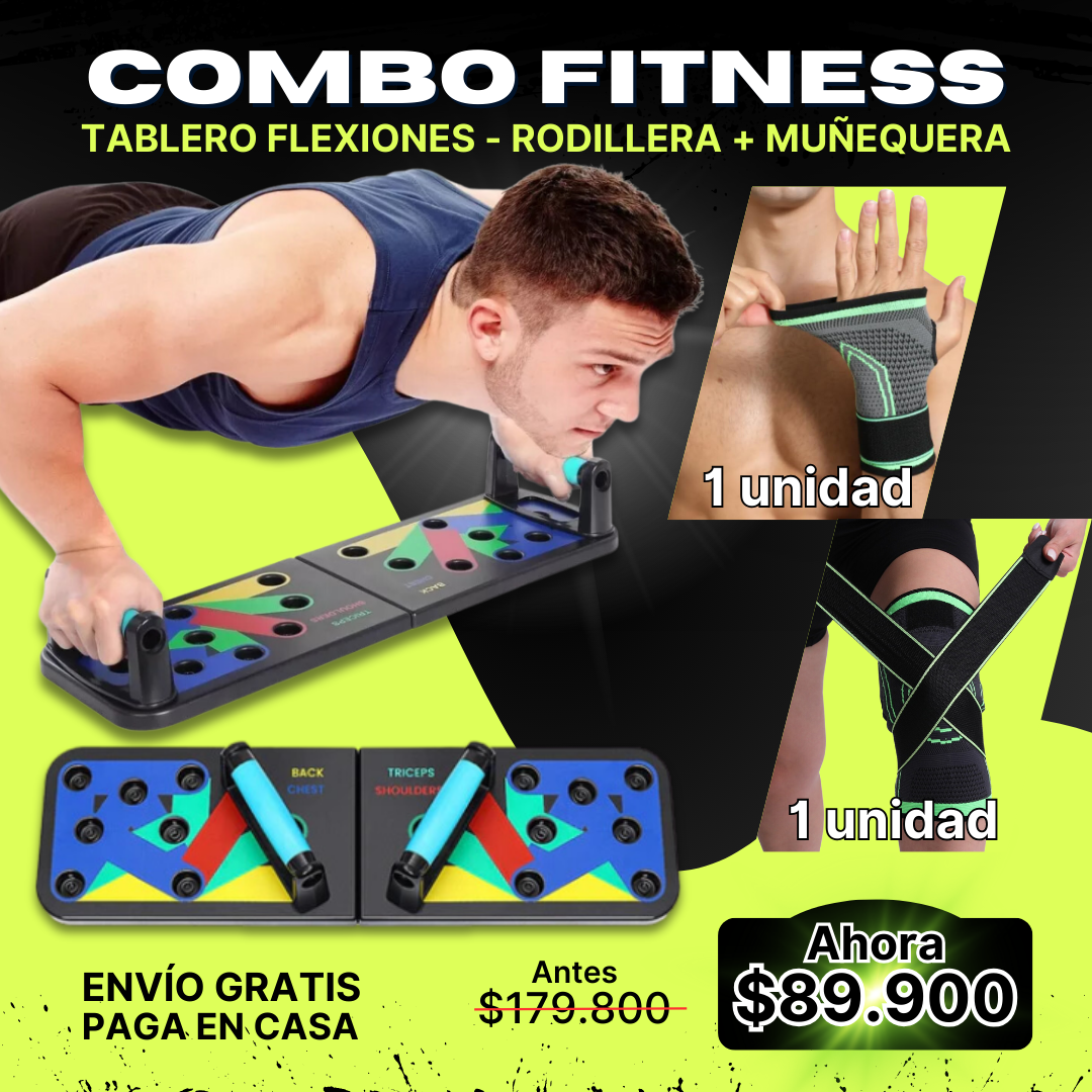Tabla Push Up + Muñequera Ajustable + Rodillera Ajustable