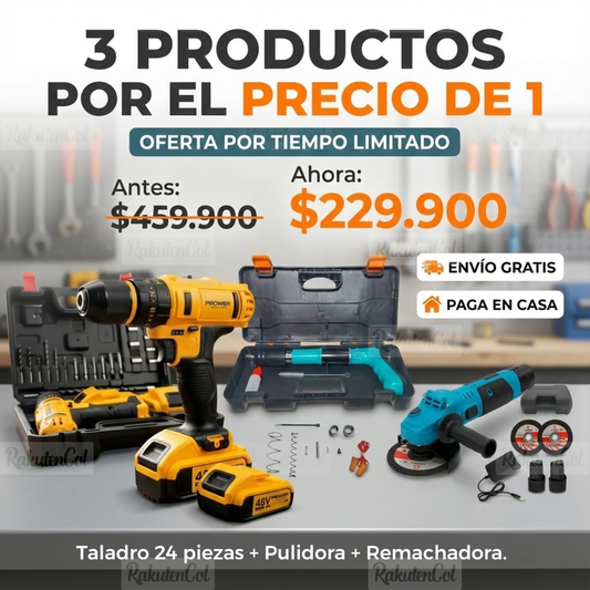 Taladro 24 piezas + pulidora + remachadora