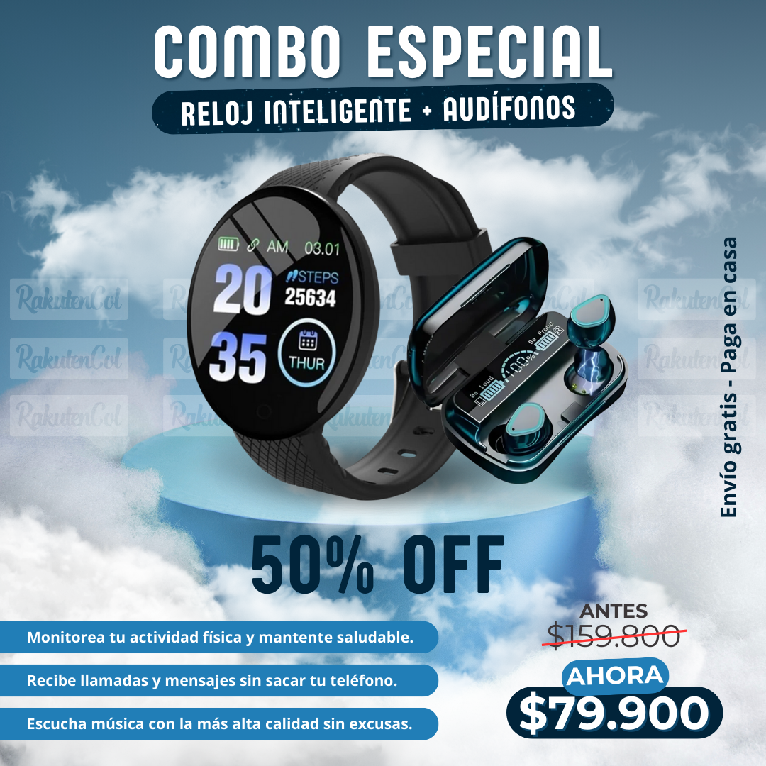 Combo smartwatch D-18 y Audifonos M-30