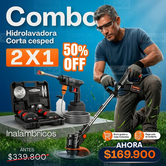 COMBO 2X1: HIDROLAVADORA + CORTA CÉSPED INALÁMBRICOS