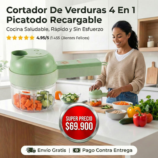 Cortador de Verduras SHOPER  4 en 1 Eléctrico Recargable