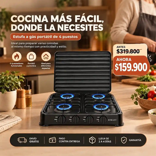 Estufa A Gas 4 Puestos Portatil Sokany