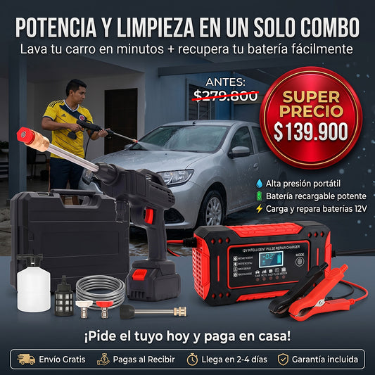 Combo Hidro lavadora Inalámbrica + Iniciador de Baterías