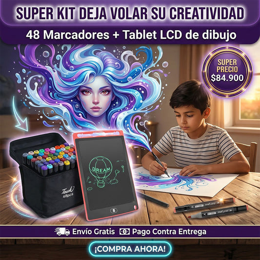 MARCADORES 48 PCS + TABLERO MAGICO