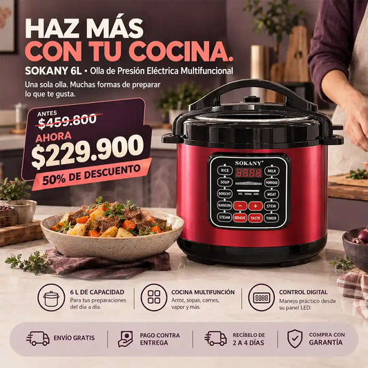 Olla De Presión Eléctrica Multifuncional Sokany 6L Con Pantalla Led 110V