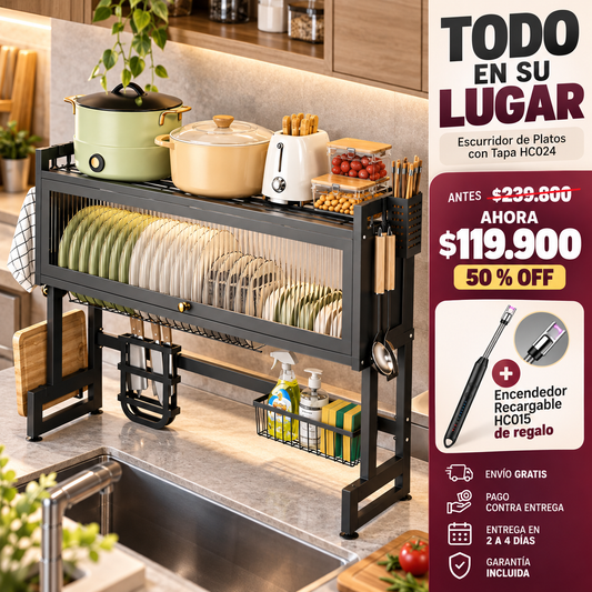 escurridor de platos con 1 tapa HC024 + Encendedor Recargable HC015
