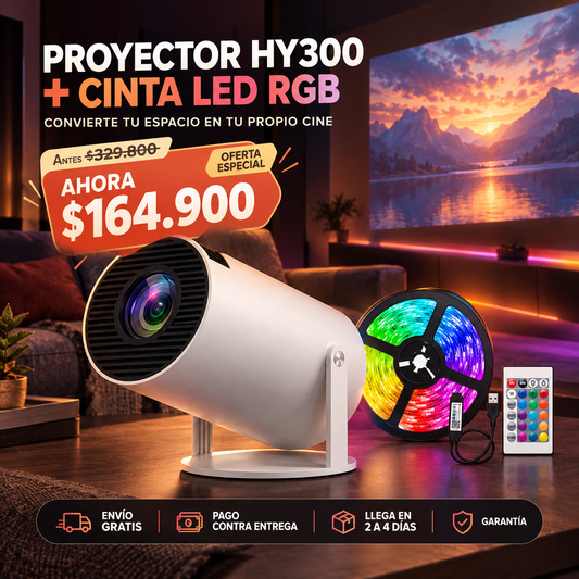 CINE EN CASA ( PROYECTOR HY300 + CINTA LED )