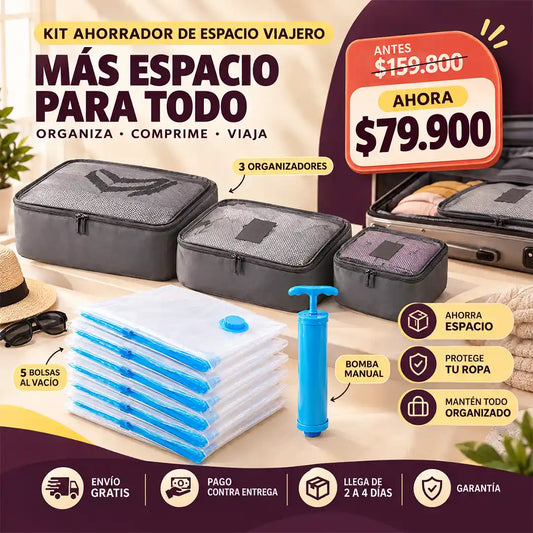 KIT AHORRADOR DE ESPACIO VIAJERO ( ORGANIZADOR + BOLSAS AL VACIO )