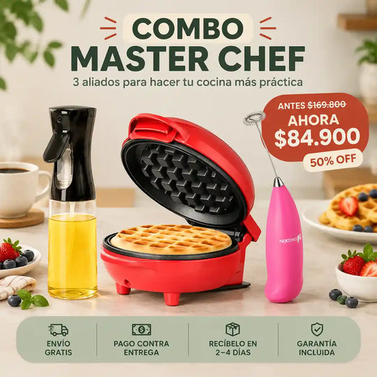 COMBO MASTER CHEFF ( MINI WAFLERA + DISPENSADOR DE ACIETE + BATIDOR )