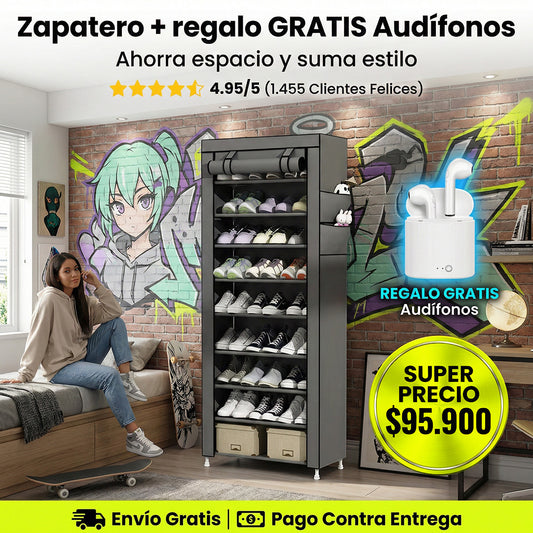 ZAPATERO TELA 10 NIVEL + AUDIFONOS